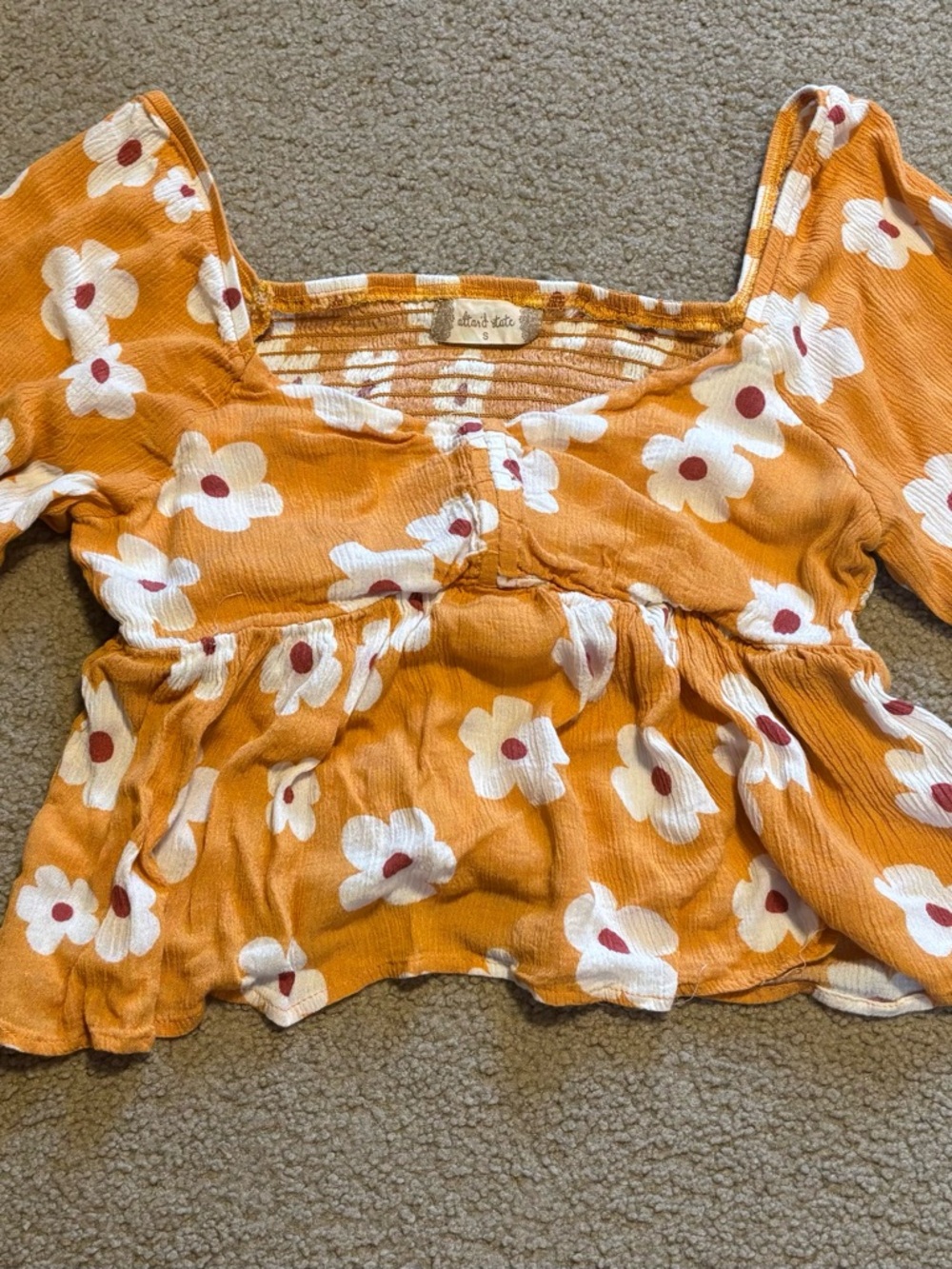 Floral Smocked Square-Neck Crop Top in Orange - Altard State, Small
